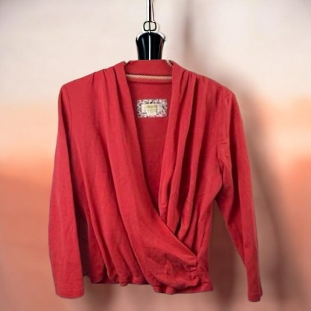 Red Long Sleeve Wrap Top - Picture 3 of 4